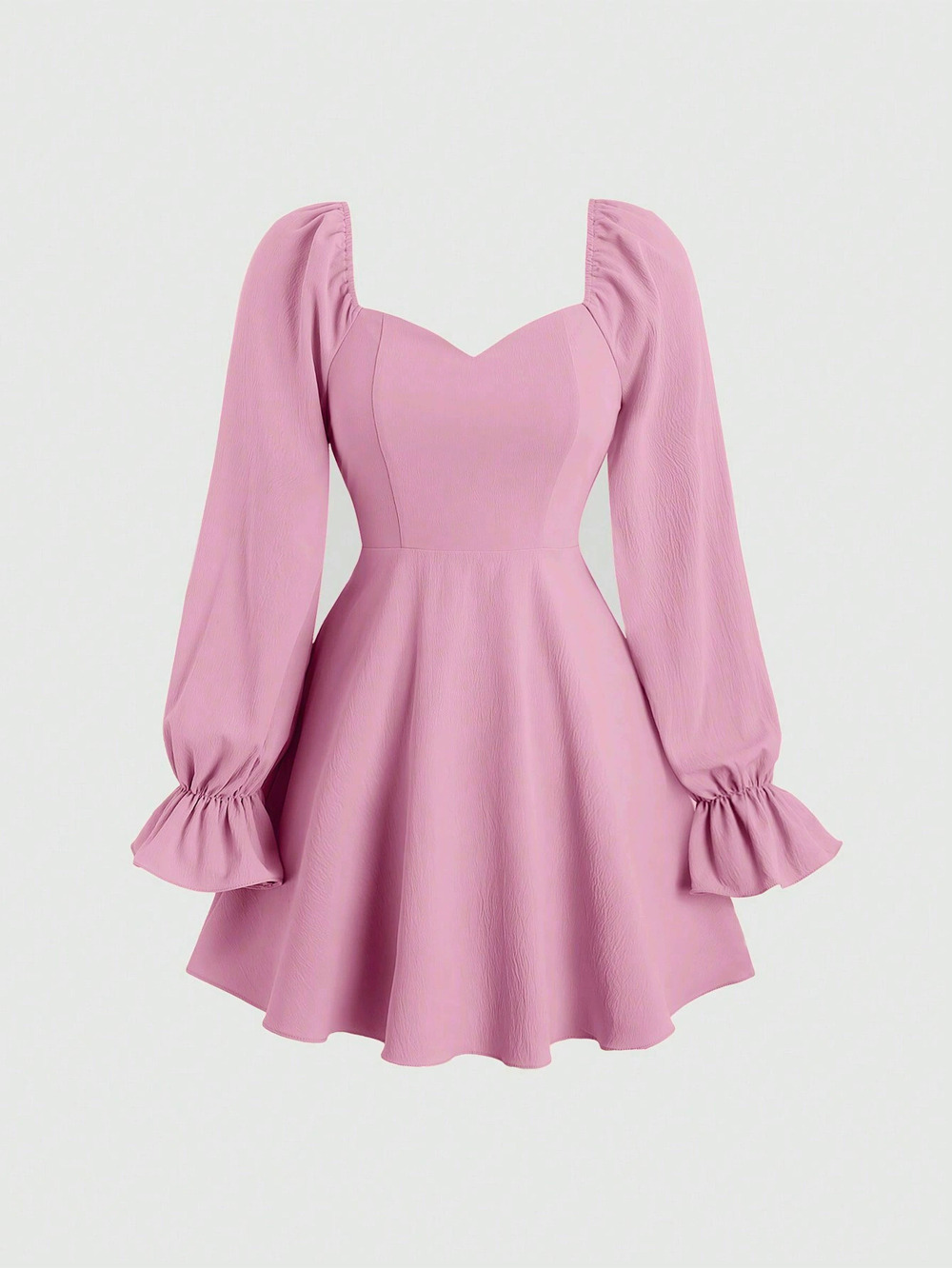 ZARA Spring Summer Sweet Pink Puff Sleeve Square Neck Waist Slimming Short Dress